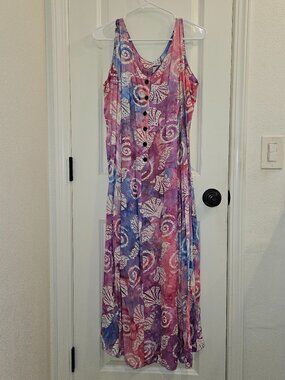 Sunrise Tropical Flowy Maxi Dress Pink Purple Blue Watercolor Resort M